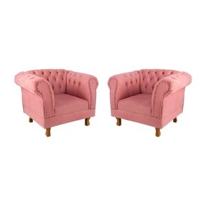 Duas Poltronas Chesterfield Capitone Suede Rosa Decorativa / Sala, Tv, Estar, Recepção