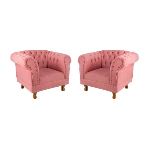 Duas Poltronas Chesterfield Capitone Suede Rosa Decorativa / Sala, Tv, Estar, Recepção