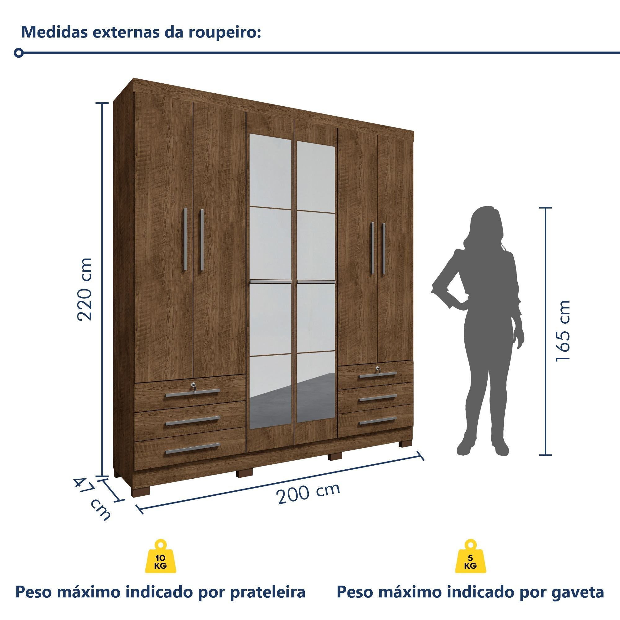 Guarda-roupa 6 Portas 6 Gavetas com Espelho Floripa - 10