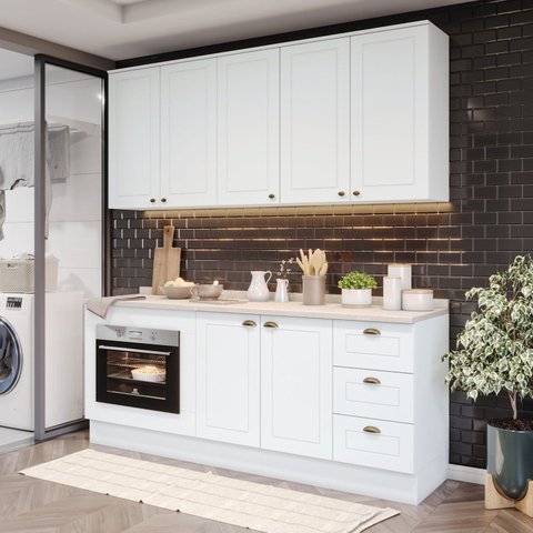 Cozinha Compacta Modulada 4 Peças com Balcão para Forno de Embutir Emily Branco/Calcare