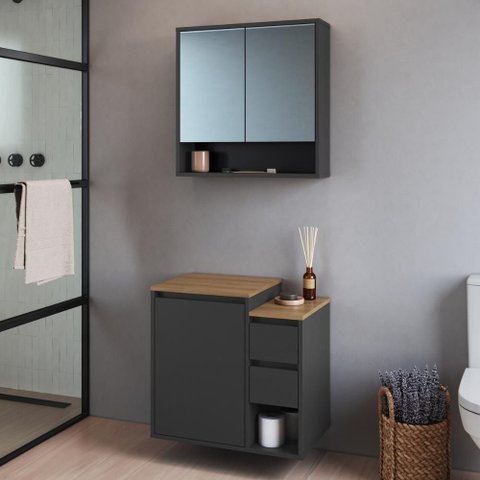 Armários Modulares de Banheiro Crart-CON001 3 Portas MDP 60cm Grafite Multimóveis