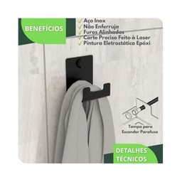 Cabide Gancho de Parede Toalha Banheiro Preto F.elg - 6