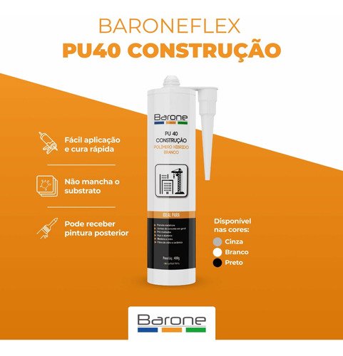 5x Selante Poliuretano Barone Pu 40 Construção Branco 400g - 3