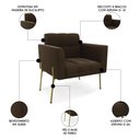 Ver imagem 3 de Poltrona para Sala Pé Metal Dourado Kit 2 Ana Suede Marrom - Ibiza