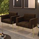 Ver imagem 2 de Poltrona para Sala Pé Metal Dourado Kit 2 Ana Suede Marrom - Ibiza