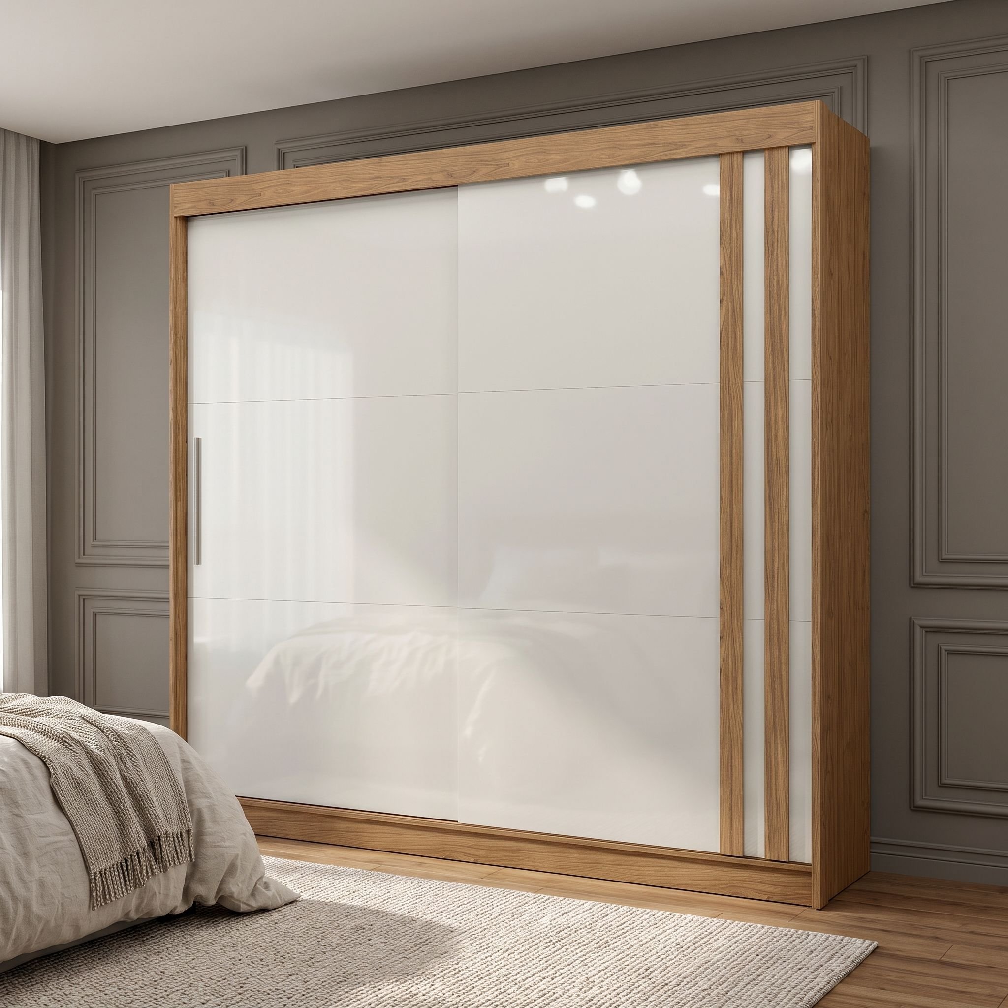 Guarda Roupa Casal 100% MDF Toquio 2 Portas de Correr 4 Gavetas Espresso Móveis Branco/Freijó/Off White