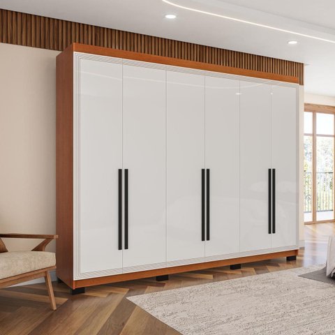 Roupeiro Casal Valência 6 Portas 4 Gavetas 242x214cm Freijó/Branco 240834