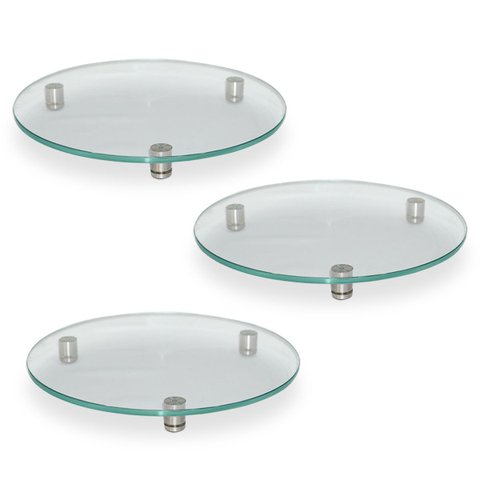 Kit com 3 Prato Vidro Redondo Porta Bolo com Regulagem 35x3,5cm