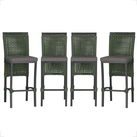 4 Banqueta em Alumínio Roma Preta Corda Náutica Tecido 11 Verde