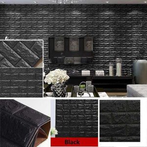 Papel Parede Tijolinho Painel 3d Tijolo Preto Placa Auto Adesivo 77x70cm Revestimento Espuma Autocol