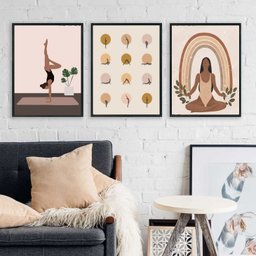 Kit 3 Quadros Decorativos Yoga- Posições 33x24cm - com Vidro:madeira Branca - 2