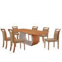 Ver imagem 2 de Mesa Zeus 180cm Tampo Laminado Canto Barril com 6 Cadeiras Linho Palha Imbuia Natural