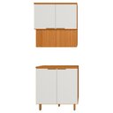 Ver imagem 1 de Balcao com Tampo e Armario Aereo 80 cm MDF Bari Freijo Off Acetinado Poliman