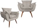 Ver imagem 1 de Kit 2 Poltronas Decorativa Opala Couro Bege Pés Madeira Ms Decor