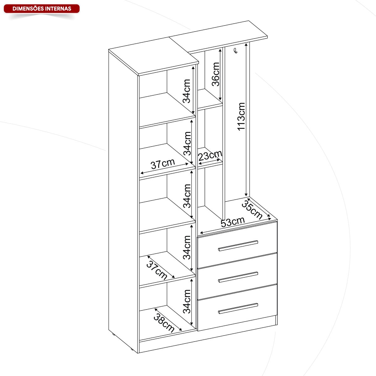 Armário Multiuso com Espelho 1 Porta 3 Gavetas Brisa Demóbile