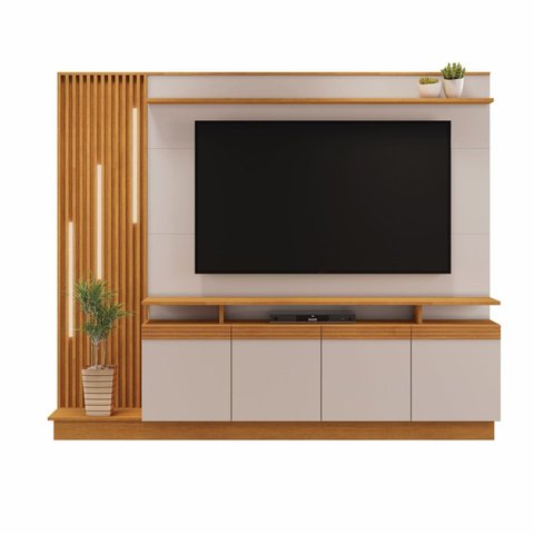 Estante para TV e Home Theater Ripado para TV até 65 Polegadas com LED 200cmx189cm Led 4 Portas Cinamomo Off White