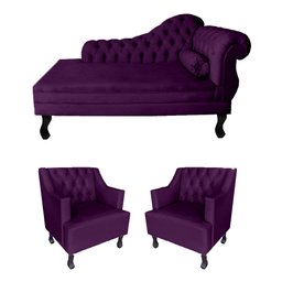 Jogo Divã Imperial para Clínica Psicologia Sala de Estar - Veludo - Sv Decor:roxo - 1