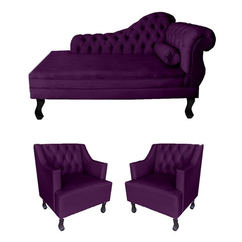 Jogo Divã Imperial para Clínica Psicologia Sala de Estar - Veludo - Sv Decor:roxo