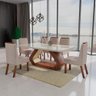 Sala de Jantar 160x80 Lottus Mdf/vidro 6 Cadeiras Bom Pastor Amêndoa/bege - 1