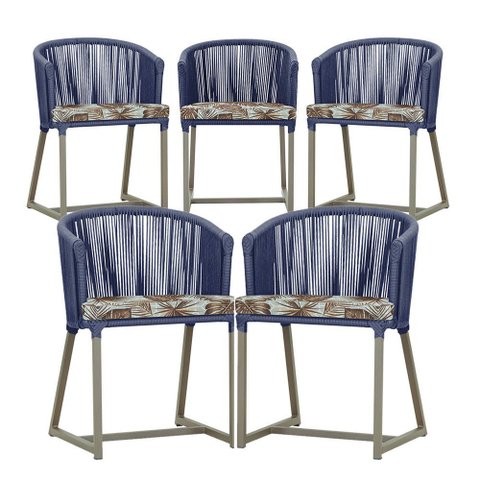 5 Cadeiras de Jantar Área Noronha em Alumínio com Pintura Fendi Corda Náutica E6 Trama Original