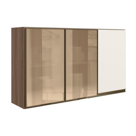 Armario Aereo 3p Vid Mdf 120cm Kali 1219764 Carvalho Toq Off White Cetim Nicioli
