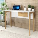 Ver imagem 1 de Mesa Escritório Pés em 1 Gaveta 120cm Branco E Wood