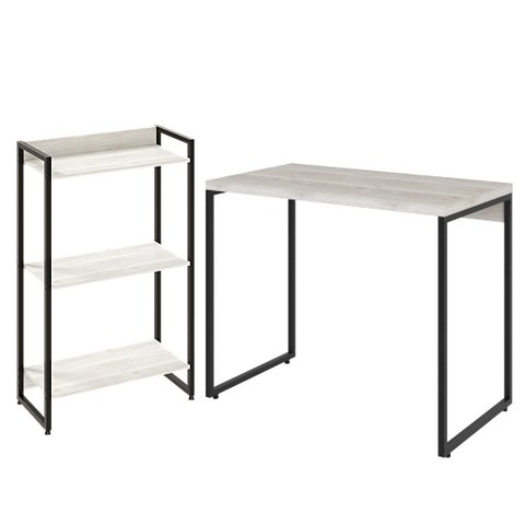 Kit Para Escritório Estante Areta 3 Prateleiras Mesa Industrial Aspen 90cm C01 Snow - Lyam Decor