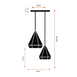 Luminária Pendente Diamante Duplo Alumínio Aramado Teto Luxo:rose Cobre - 3