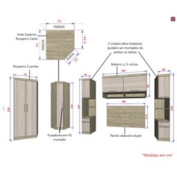 Guarda Roupa Dormitório Modulado Master Casal Queen 1,58 m Canto - Avelã Rústico e Ártico Rústico - - 3