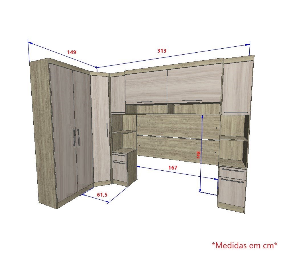 Guarda Roupa Dormitório Modulado Master Casal Queen 1,58 m Canto - Avelã Rústico e Ártico Rústico - - 4