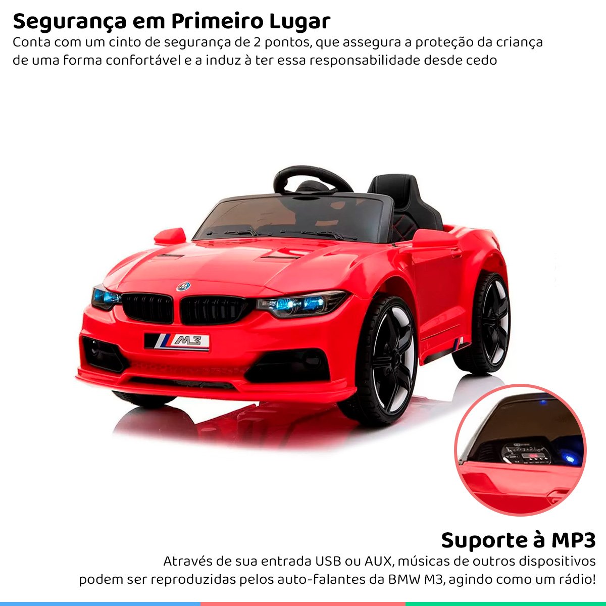 Mini Carro Elétrico Jipe Vermelho Infantil Criança 12V Com Controle Remoto  Luz Som Usb Mp3 Importway - Auto Equip