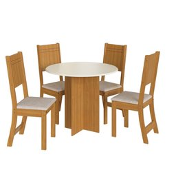 Conjunto Mesa Jantar Redonda 4 Cadeiras Indekes Maya Freijó Off White Linho - 2
