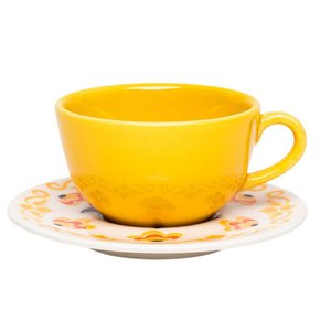Conjunto de Xícara e Pires em Porcelana Flowers 2 Peças - Oxford