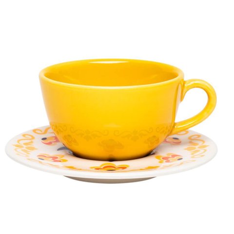 Conjunto de Xícara e Pires em Porcelana Flowers 2 Peças - Oxford