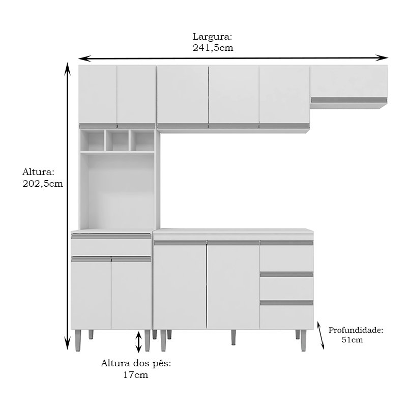 Jogo De Cozinha Modulada 5 Peças Clara 240 Cm Branco/preto - Ajl Móveis -  Branco