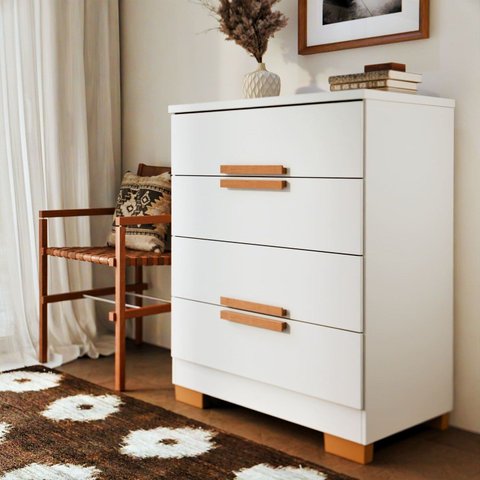 Cômoda 4 Gavetas com Corrediças Telescópicas Napoli Branco