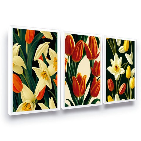 Quadro Decorativo Moldura Flores Tulipas Varanda Sala