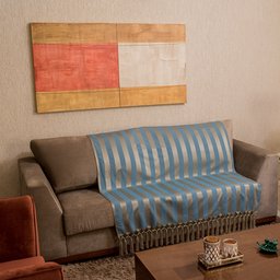 Kit Manta Listrada e 4 Capas de Almofadas Azul e Dourado 45x45cm - 5
