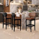 Ver imagem 2 de Banqueta Alta Para Cozinha Madeira Fixa Betta L02 Preto Couríssimo Marrom - Lyam Decor