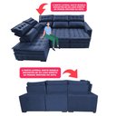 Ver imagem 4 de Sofá de Canto Esquerdo 2.65x2.30m Retrátil e Reclinável com Molas Ensacadas Cama inBox Nobre Azul