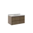 Ver imagem 5 de Conjunto Gabinete para Banheiro Suspenso Ripado com Cuba e Espelheira em MDF 82 cm Toscana Noce Marrom