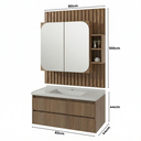 Ver imagem 3 de Conjunto Gabinete para Banheiro Suspenso Ripado com Cuba e Espelheira em MDF 82 cm Toscana Noce Marrom
