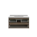 Ver imagem 6 de Conjunto Gabinete para Banheiro Suspenso Ripado com Cuba e Espelheira em MDF 82 cm Toscana Noce Marrom
