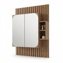 Ver imagem 4 de Conjunto Gabinete para Banheiro Suspenso Ripado com Cuba e Espelheira em MDF 82 cm Toscana Noce Marrom