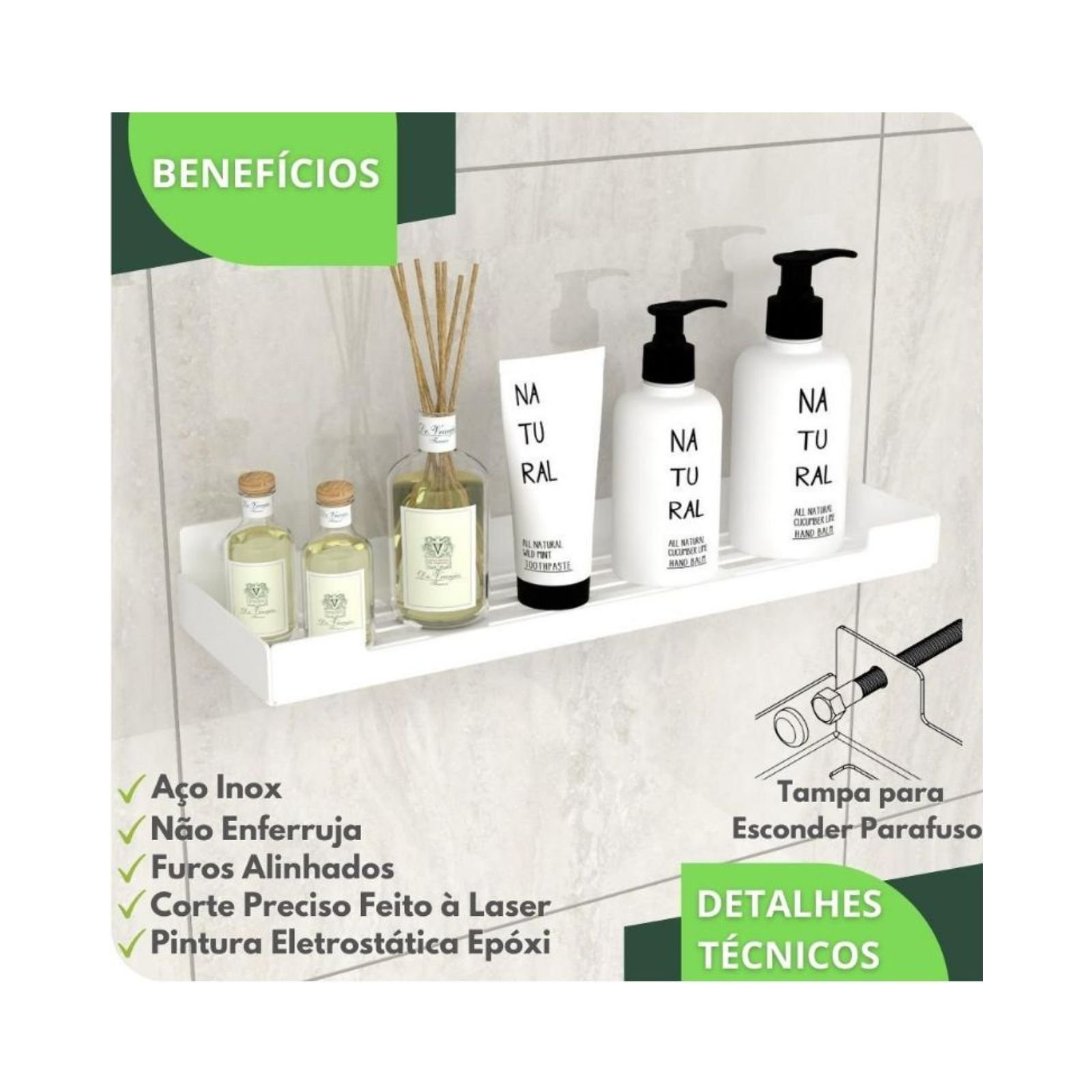 Porta Shampoo Suporte Organizador para Banheiro Branco F.elg - 6