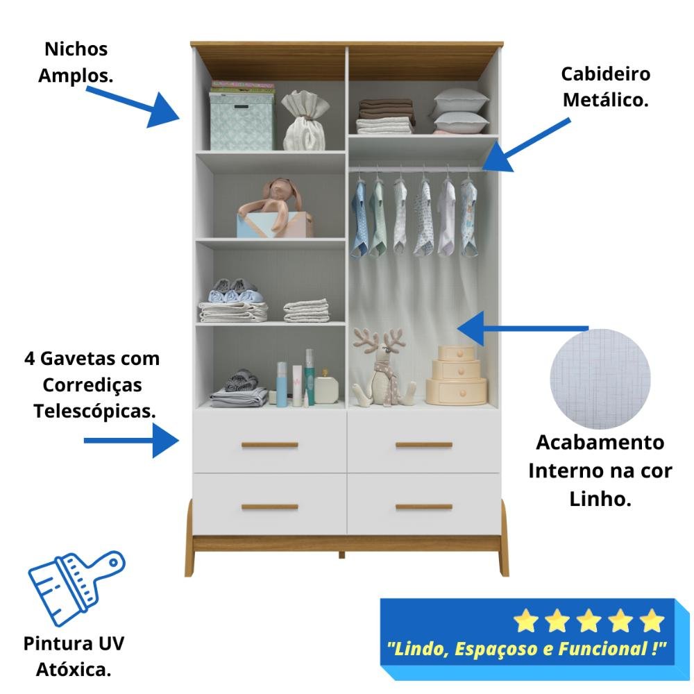 Quarto Bebê Completo Guarda Roupas Cômoda 1 Porta 100% Mdf - 8