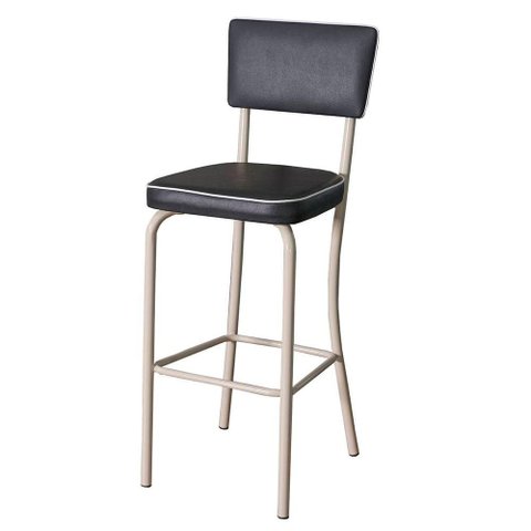 Banqueta Cora Assento Estofado Preto Estrutura Aço Carbono Bege - 69439