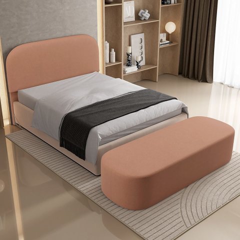 Cabeceira Cama Box Casal 195cm Lanna com Puff Recamier Doha W01 Linho Rosê - Lyam Decor