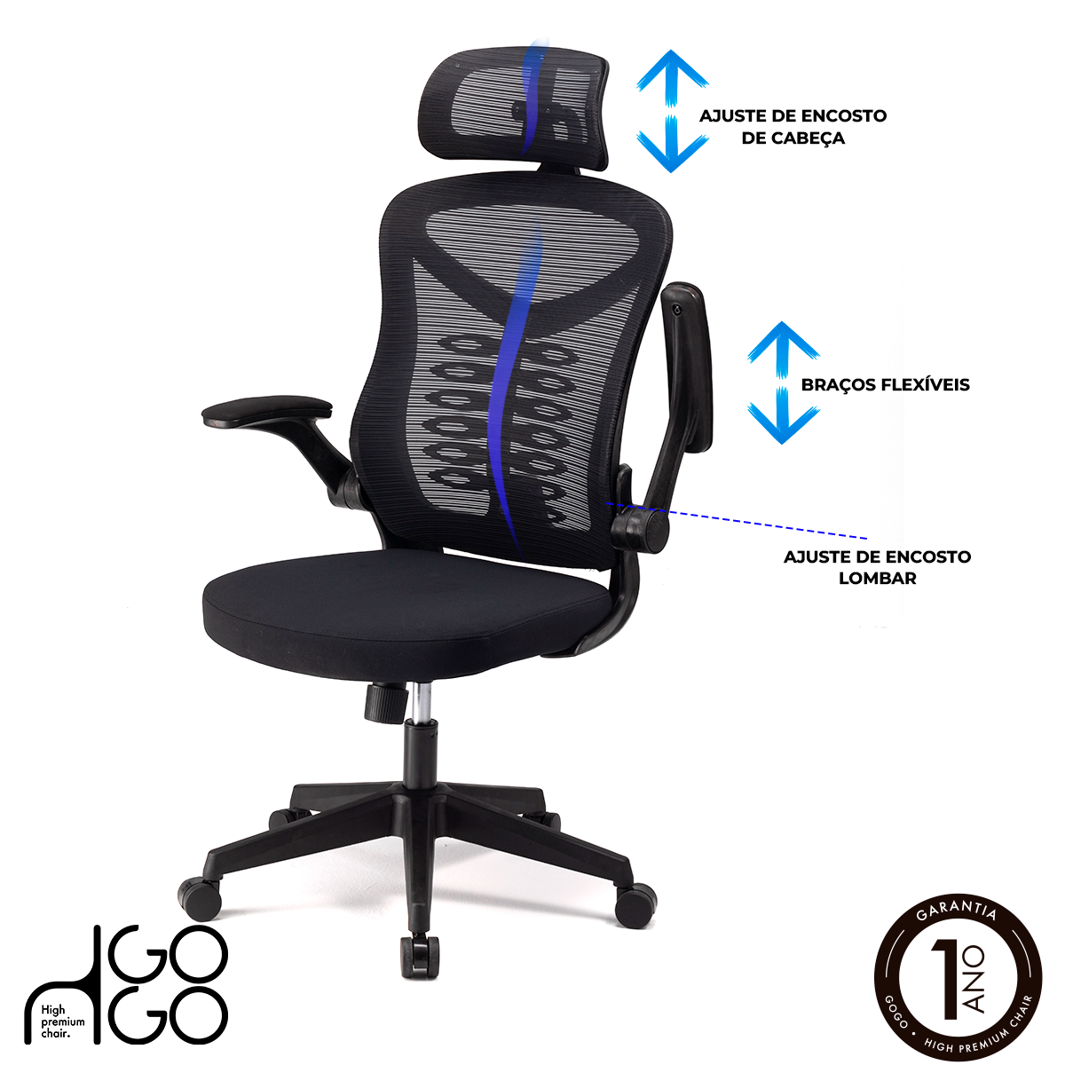Cadeira Escritório Presidente Ergonômica Gogo Premium Chair Go200 Luxo - Preta - 4
