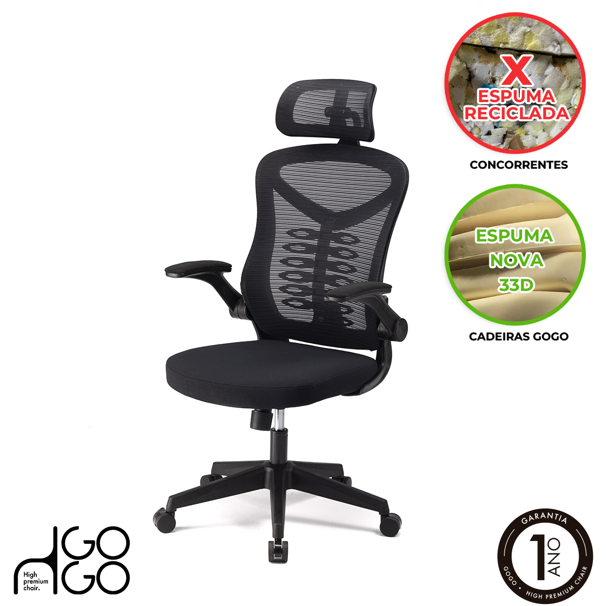 Cadeira Escritório Presidente Ergonômica Gogo Premium Chair Go200 Luxo - Preta - 3
